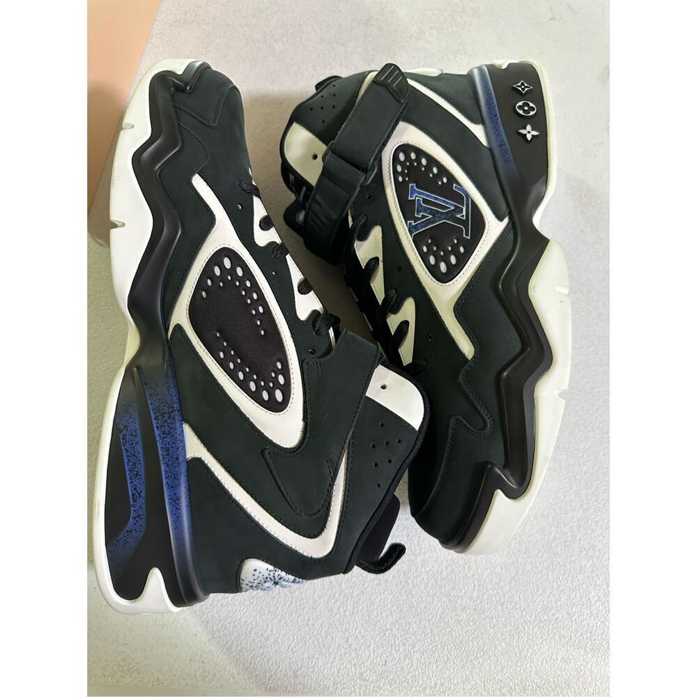Louis Vuitton LV Trainer 2 High Top Sneakers 12 Black Blue White Monogram - Picture 4 of 8
